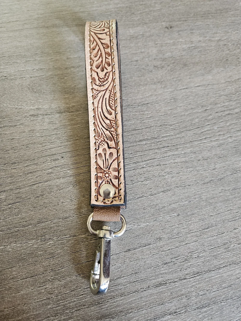 Leather Tooled Key Fob Wristlet - Tan-NWOT